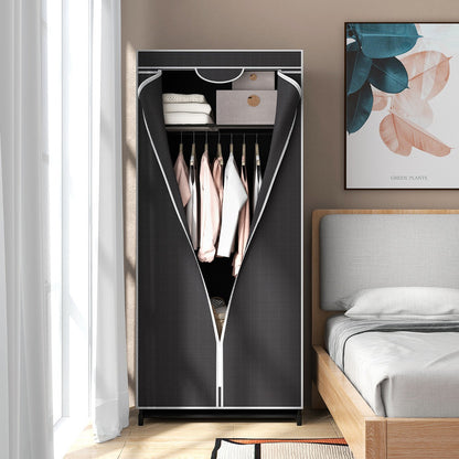 Single Canvas Wardrobe with Dust-proof Cover-Black