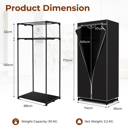 Single Canvas Wardrobe with Dust-proof Cover-Black