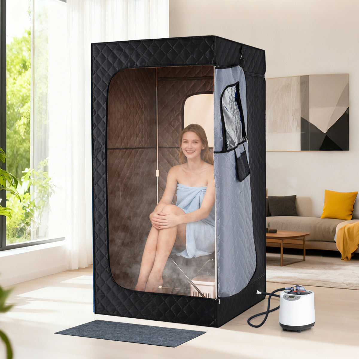 Portable Steam Sauna Box Extra-Large Tent 3L/1200W Fast-Heat Steamer-Black