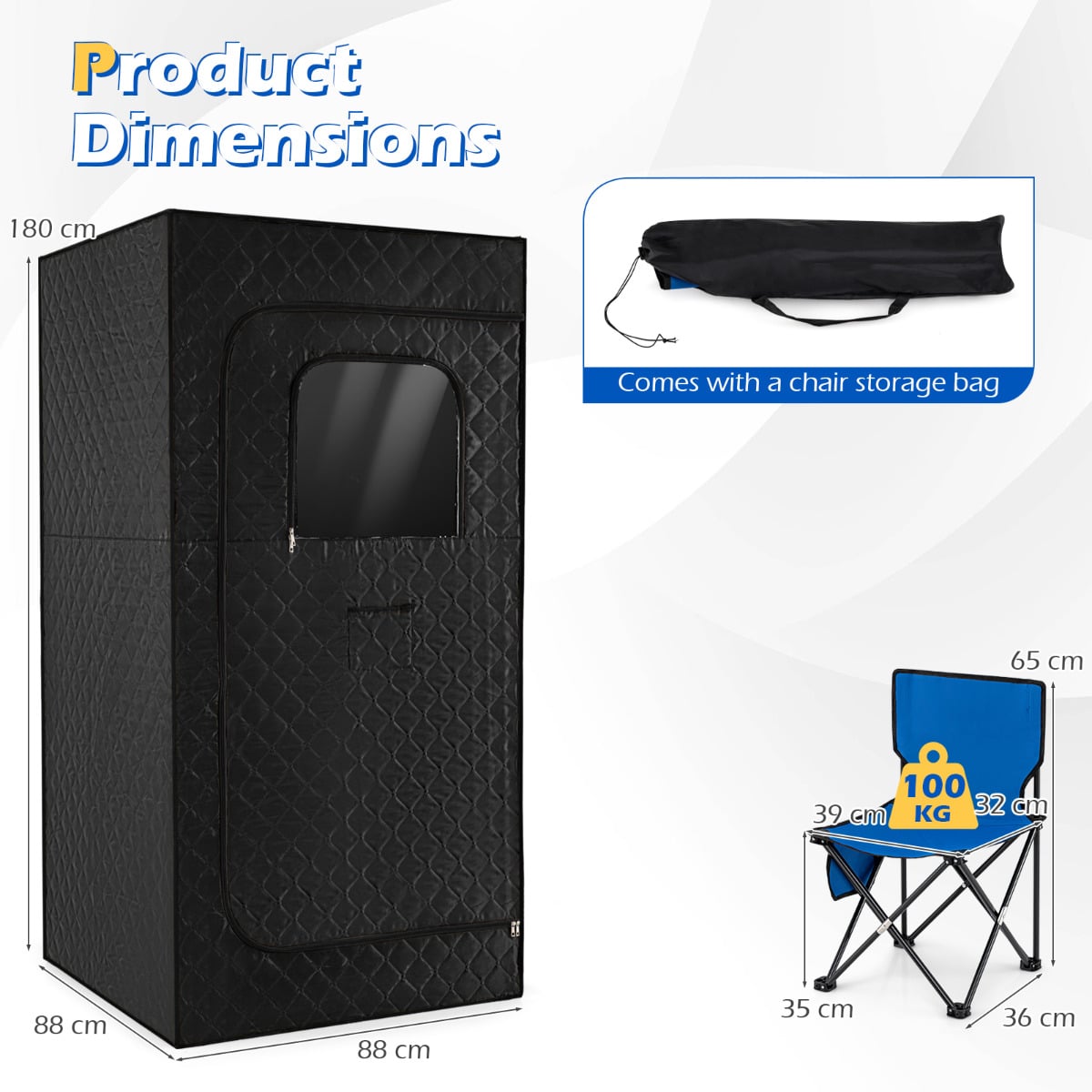 Portable Steam Sauna Box Extra-Large Tent 3L/1200W Fast-Heat Steamer-Black