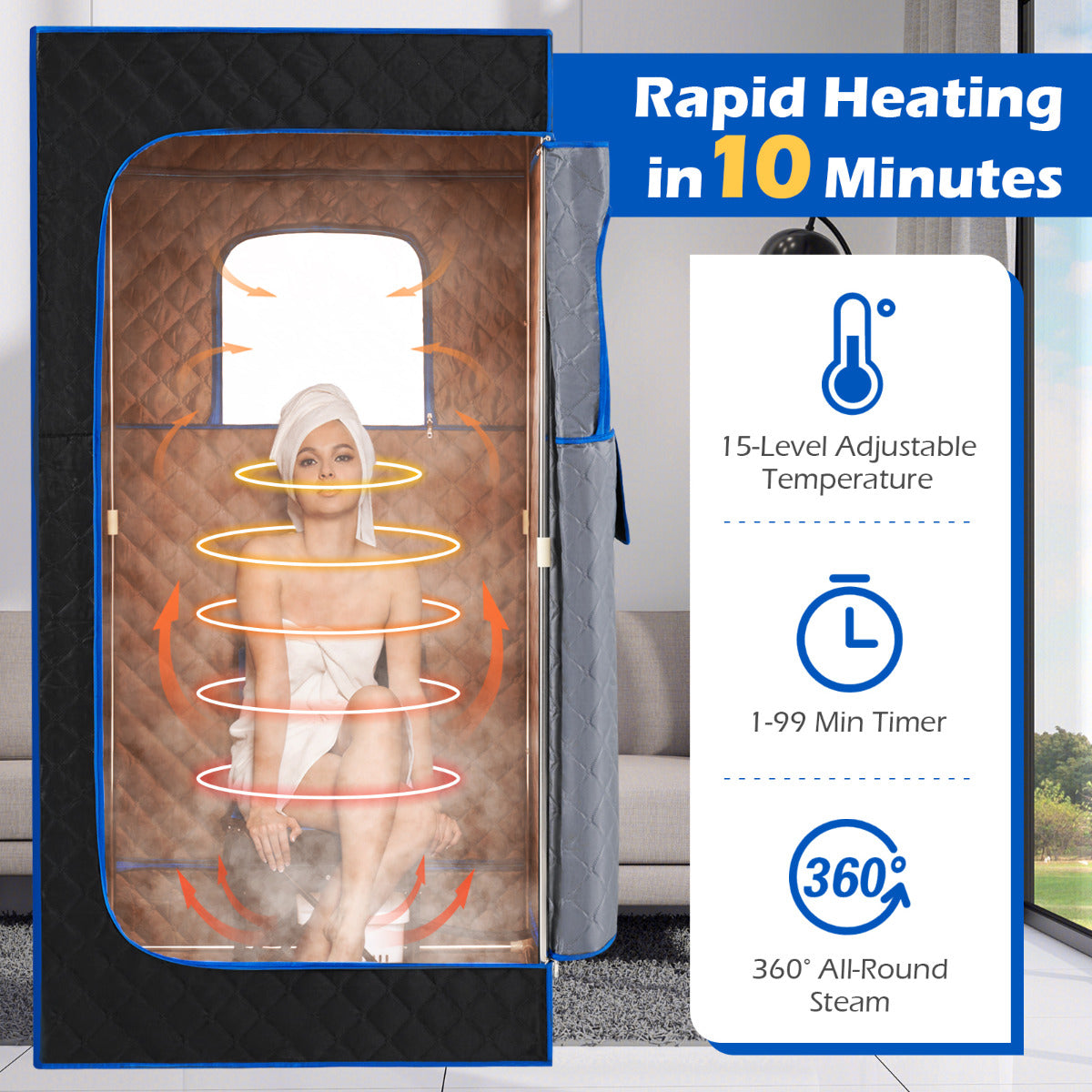 Portable Steam Sauna Box Extra-Large Tent 3L/1200W Fast-Heat Steamer-Blue