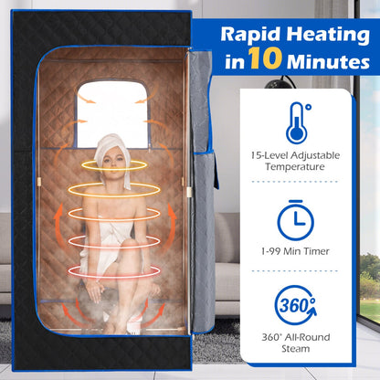 Portable Steam Sauna Box Extra-Large Tent 3L/1200W Fast-Heat Steamer-Blue