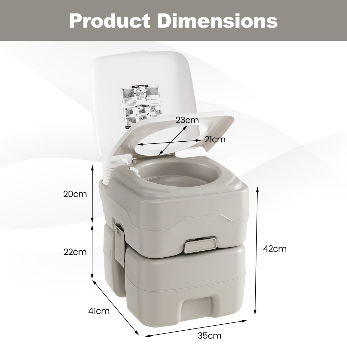 Portable Toilet with 20 L Waste Tank and Flush Pump