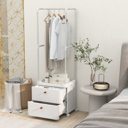 Freestanding Heavy-duty Clothing Stand Dresser with Hanging Rod and Storage Shelves-White