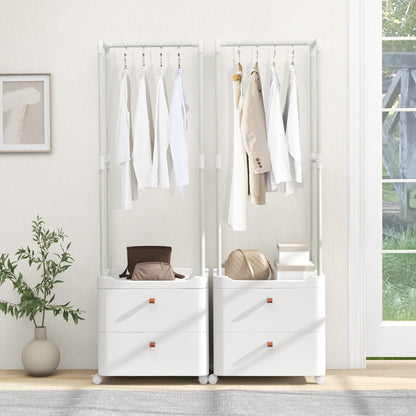 Freestanding Heavy-duty Clothing Stand Dresser with Hanging Rod and Storage Shelves-White