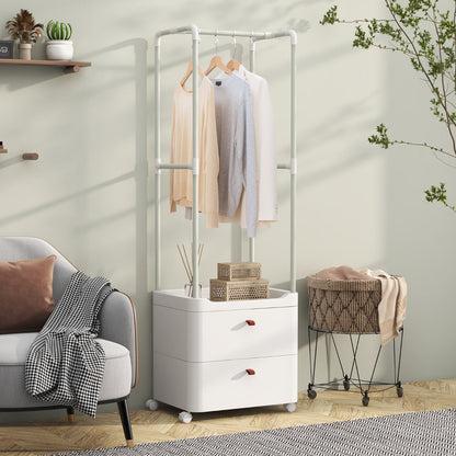 Freestanding Heavy-duty Clothing Stand Dresser with Hanging Rod and Storage Shelves-White