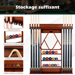 Wall Mounted Billiard Cue Rack 8 Cues and 3 Tier Grooves 15 Ball Holders 1 Triangle Wooden Ball Holder for Club