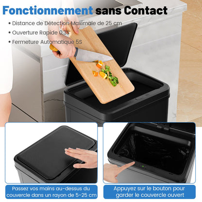 50L Stainless Steel Trash Can Automatic Motion Sensor Garbage Bin-Black