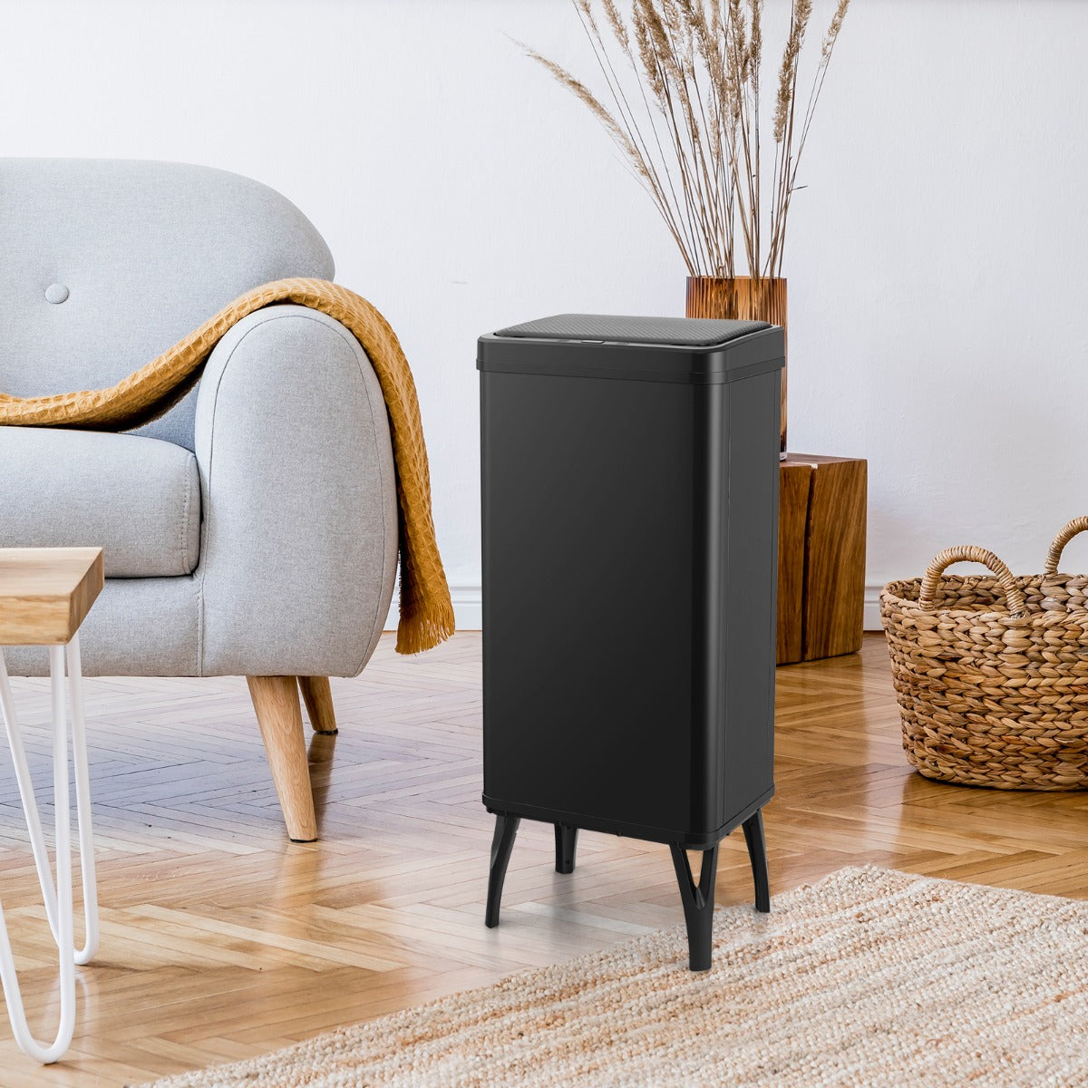 50L Stainless Steel Trash Can Automatic Motion Sensor Garbage Bin-Black