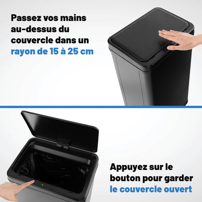 50L Stainless Steel Trash Can Automatic Motion Sensor Garbage Bin-Black
