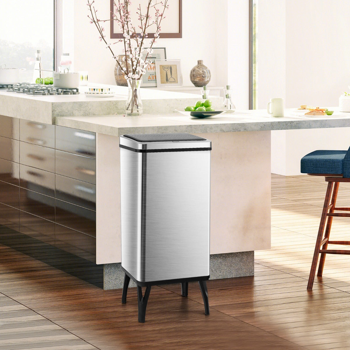 50L Stainless Steel Trash Can Automatic Motion Sensor Garbage Bin-Silver