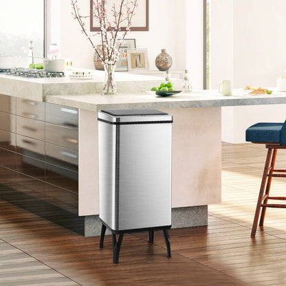 50L Stainless Steel Trash Can Automatic Motion Sensor Garbage Bin-Silver