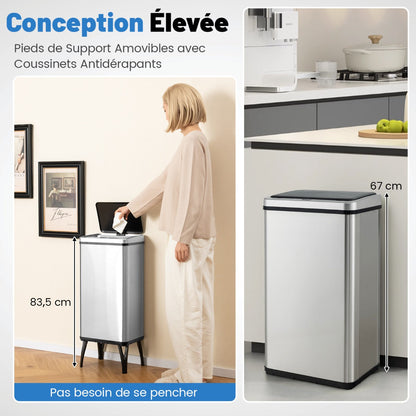 50L Stainless Steel Trash Can Automatic Motion Sensor Garbage Bin-Silver