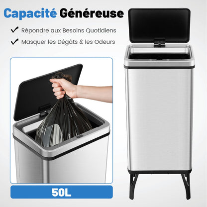 50L Stainless Steel Trash Can Automatic Motion Sensor Garbage Bin-Silver