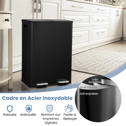 Trash Can with 2 Deodorizer Compartments and Soft Close Lids-Black