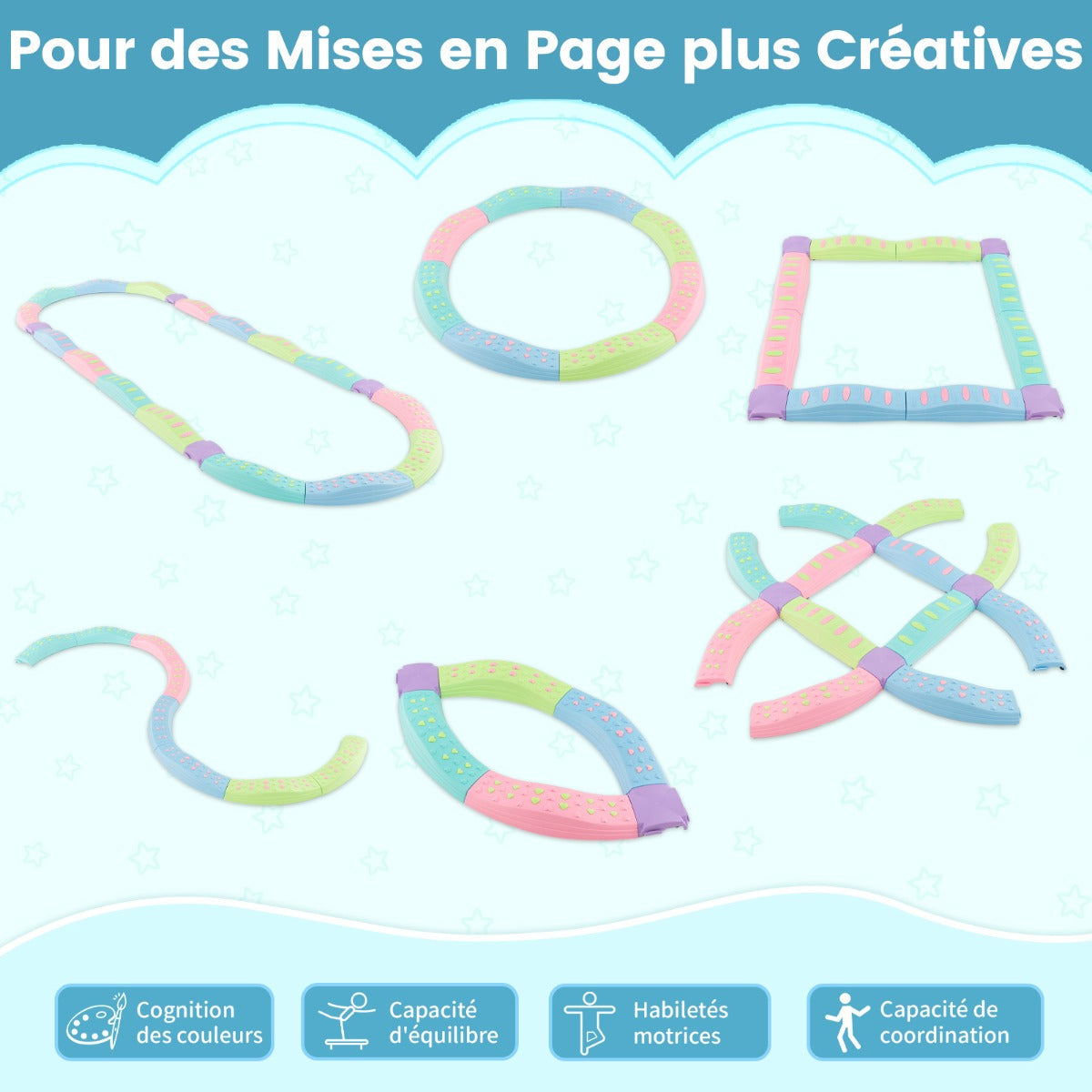 Kids Balance Beams 20 Pieces Stepping Stones with Bottom Mats-Macaron Green