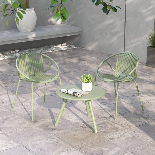 All Weather PP Patio Conversation 3 Pieces Bistro Set with Round Coffee table-Green