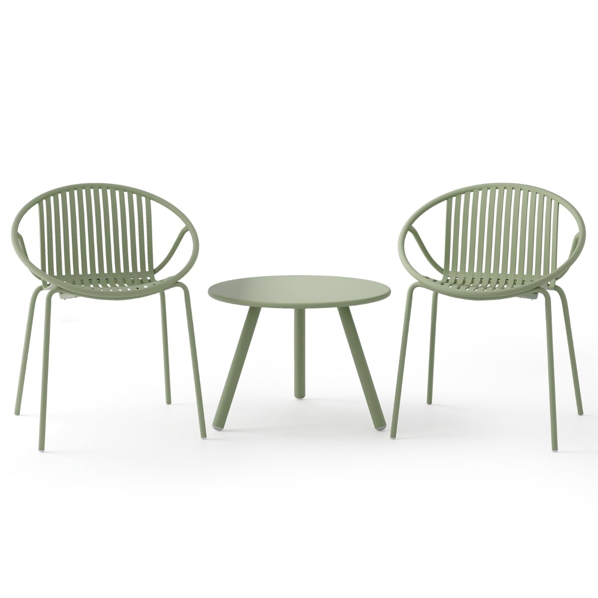 All Weather PP Patio Conversation 3 Pieces Bistro Set with Round Coffee table-Green