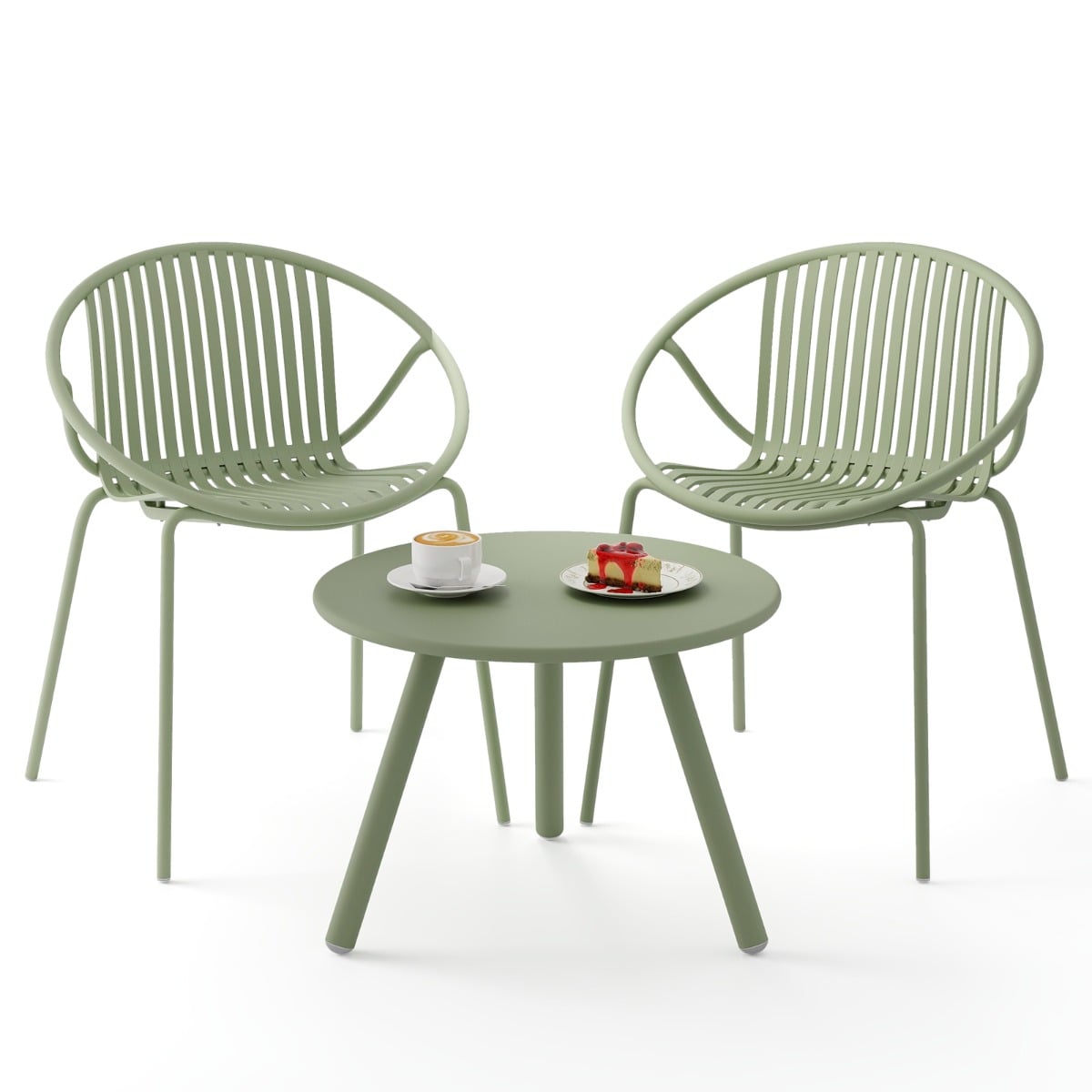 All Weather PP Patio Conversation 3 Pieces Bistro Set with Round Coffee table-Green