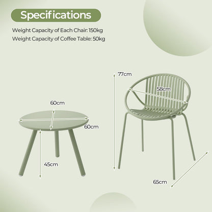 All Weather PP Patio Conversation 3 Pieces Bistro Set with Round Coffee table-Green