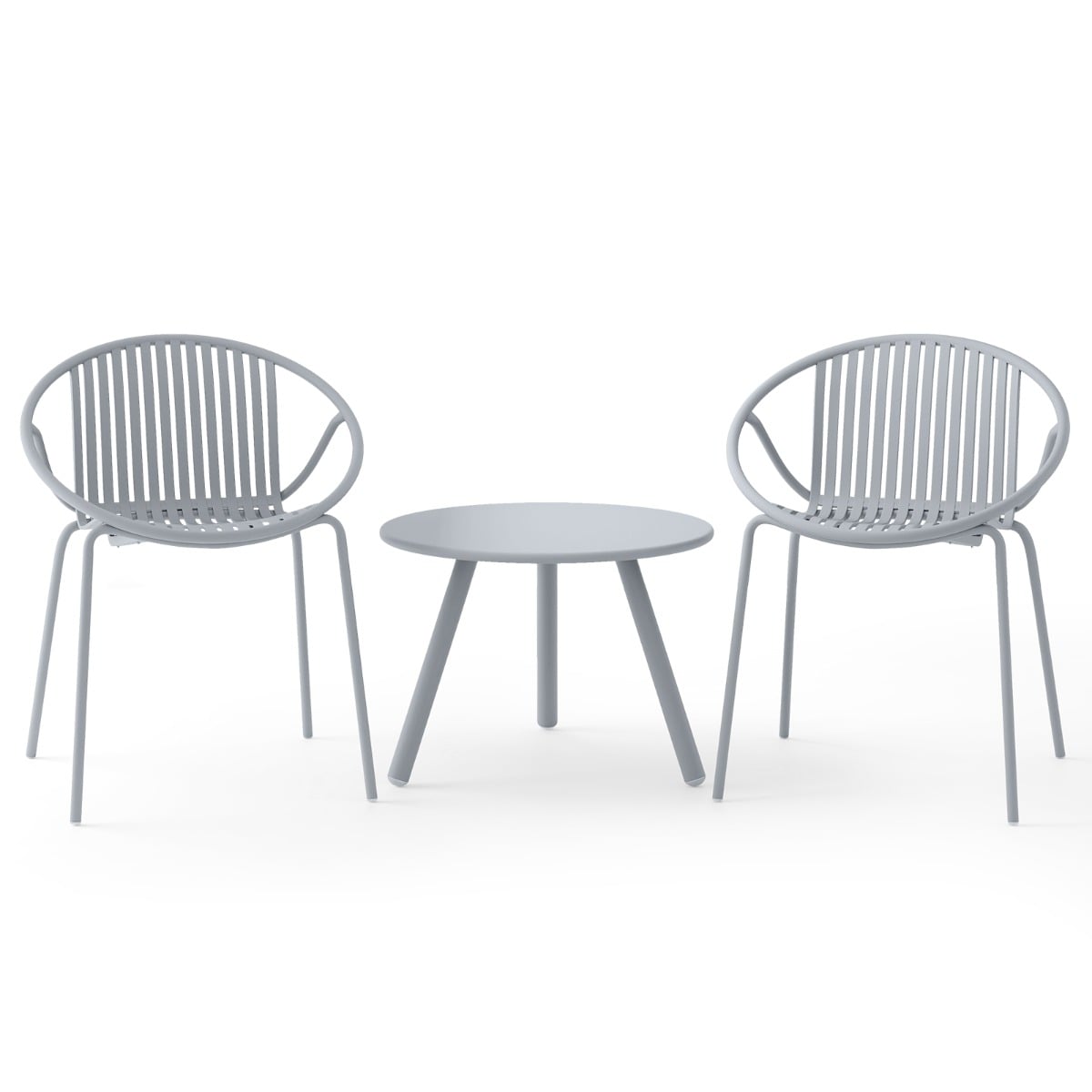All Weather PP Patio Conversation 3 Pieces Bistro Set with Round Coffee table-Grey