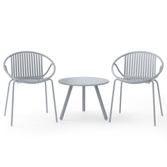 All Weather PP Patio Conversation 3 Pieces Bistro Set with Round Coffee table-Grey