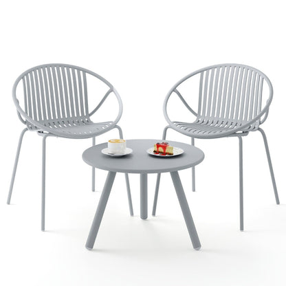 All Weather PP Patio Conversation 3 Pieces Bistro Set with Round Coffee table-Grey