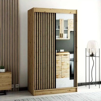 Gloucester II 120cm Sliding Door Wardrobe with Mirror - Artisan Oak, Black, White