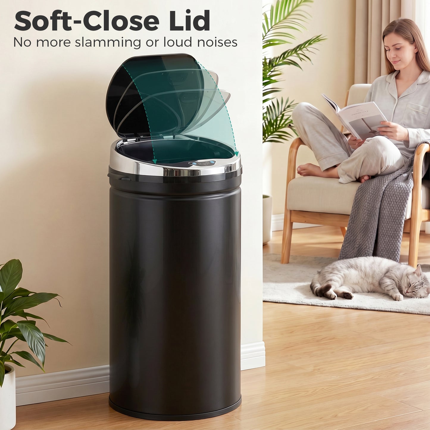 HOMCOM 42L Automatic Motion Sensor Rubbish Bin with Fingerprint Resistant, Stainless Steel, Black