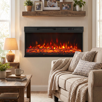 HOMCOM 40" Electric Fireplace Insert, 3-Sided Freestanding/Wall Recessed Electric Fire Heater with Adjustable Flame, 1800W