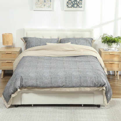 HOMCOM Double Ottoman Bed Frame, with Front Drawer - Cream