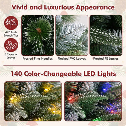 180/150 CM Pre-Lit Artificial Christmas Tree with 856/476 Pine Needles/Flocked PVC/PE Tips-150 cm
