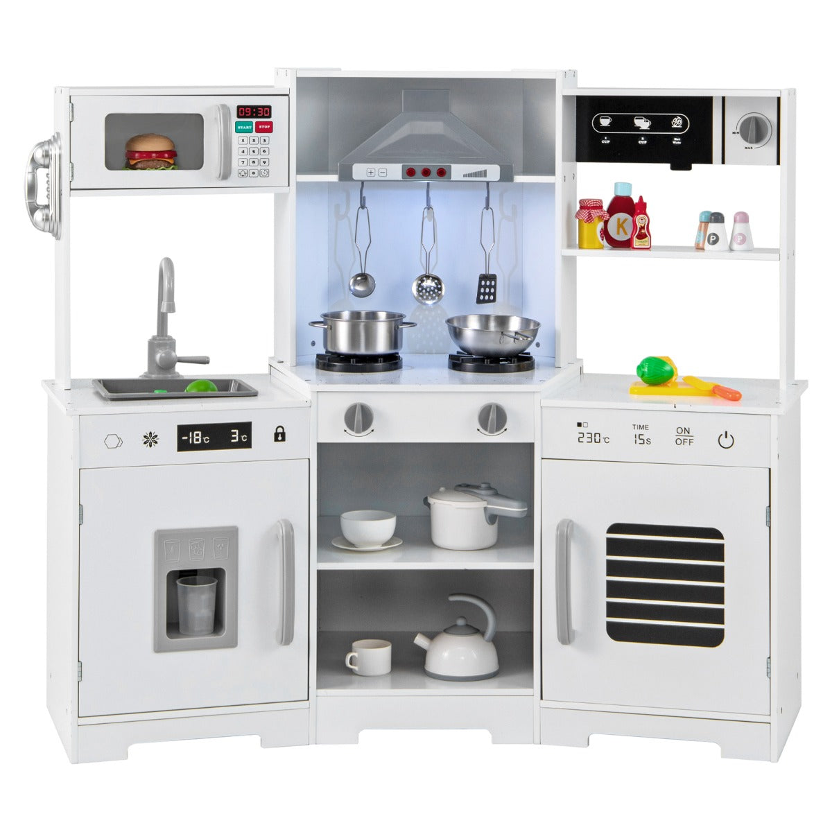 Wooden Pretend Play Kitchen with Real Sounds and Lights-White