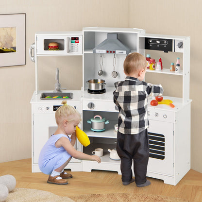 Wooden Pretend Play Kitchen with Real Sounds and Lights-White