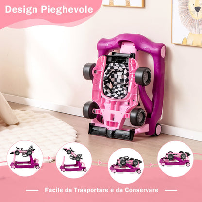 4 in 1 Baby Walker Foldable with Adjustable Height 15kg Load Capacity Purple