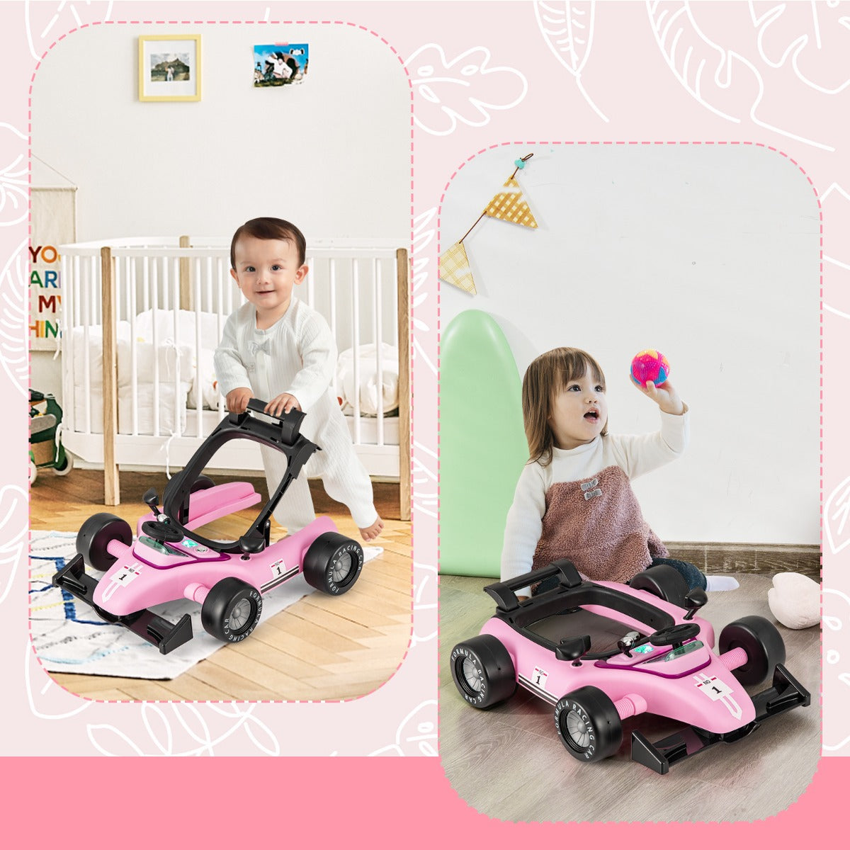 4 in 1 Baby Walker Foldable with Adjustable Height 15kg Load Capacity Purple