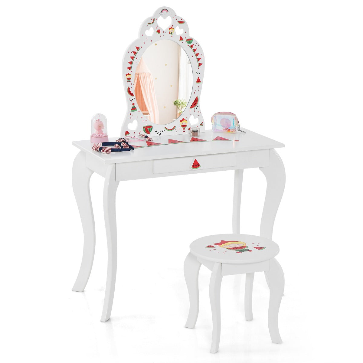 2-in-1 Kids Vanity Set with Mirror and Drawer