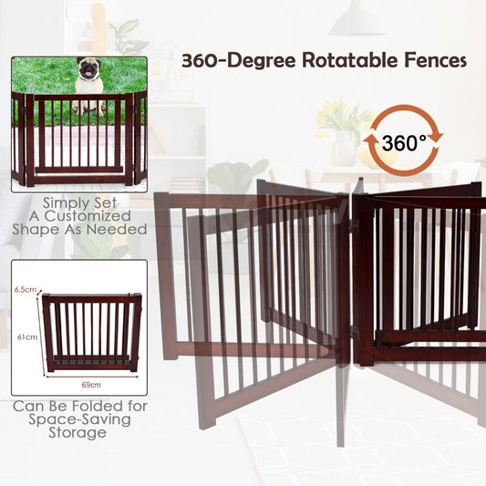 Freestanding Foldable Wooden Pet Gate with 360¬∞Hinges and Lockable Door