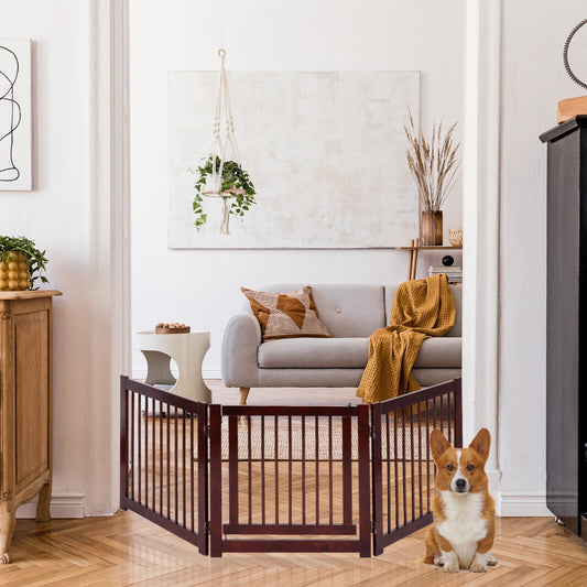 Freestanding Foldable Wooden Pet Gate with 360¬∞Hinges and Lockable Door