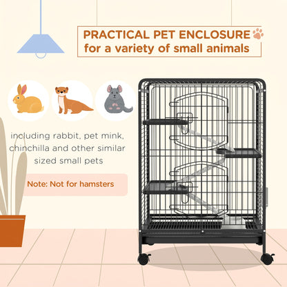 PawHut 4 Levels Removable Small Animal Cage, 95cm - Black