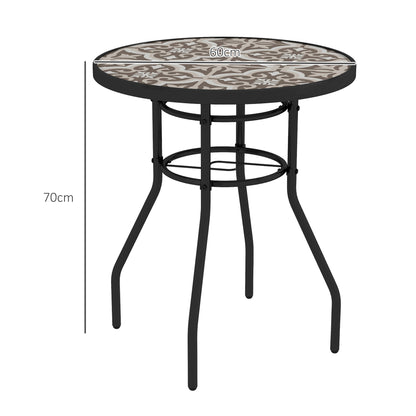 Outsunny Î¦60 Garden Table, with Glass Printed Tabletop - Brown