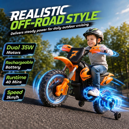 AIYAPLAY 12V Kids Electric Motorbike, Ride on Motorcycle with Dual Motors, Training Wheels, Rear Suspension for 3-6 Years, Orange