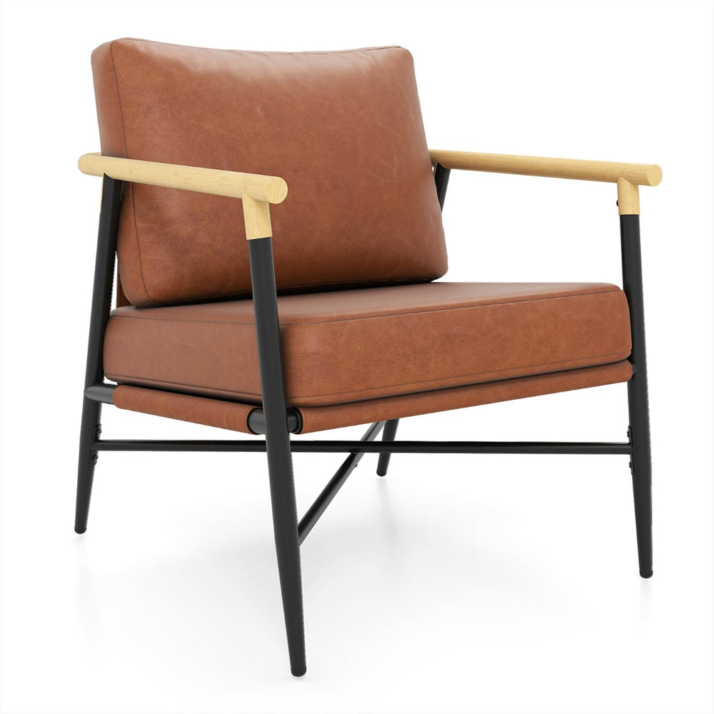 PU Leather Accent Chair with Removable Back Pillow-Brown