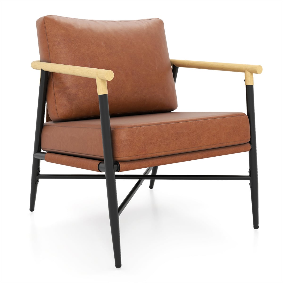 PU Leather Accent Chair with Removable Back Pillow-Brown