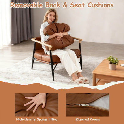 PU Leather Accent Chair with Removable Back Pillow-Brown