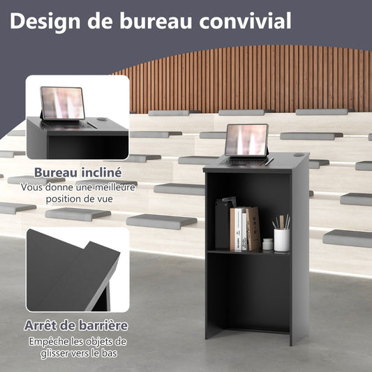 Podium Stand Hostess Stand for Speakers with Storage Shelf-Black