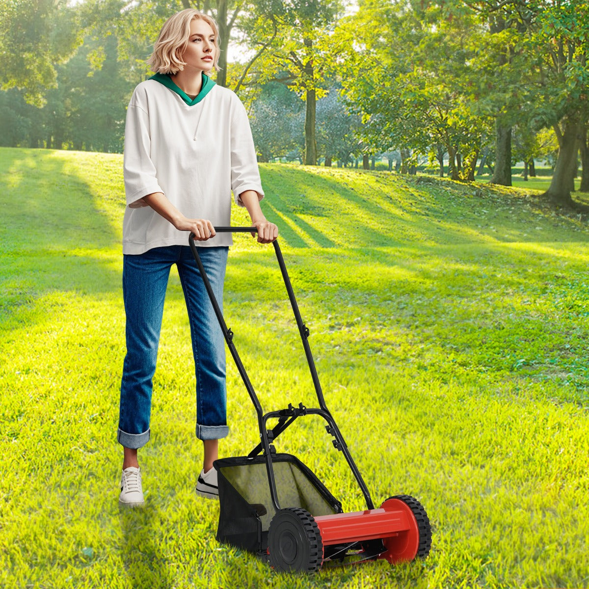 Manual Grass Sweeper with 30cm Cutting Width-Red