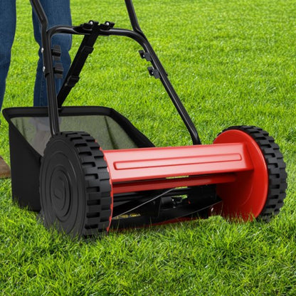 Cylinder mower hand-held lawn mower with 30 cm cutting width 18.5 liter grass catcher red