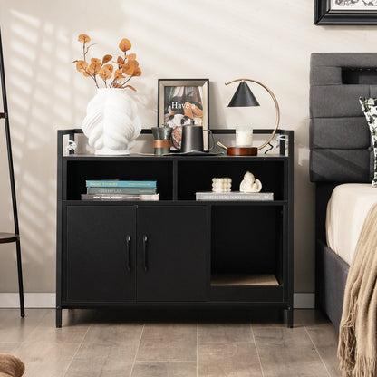 Wooden Cat Litter Box Enclosure with Compartment and Scratching Board-Black