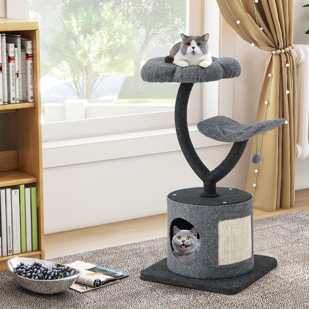 3-Tier Cat Tower for Indoor Cats with Sisal Covered Scratching Board-Grey